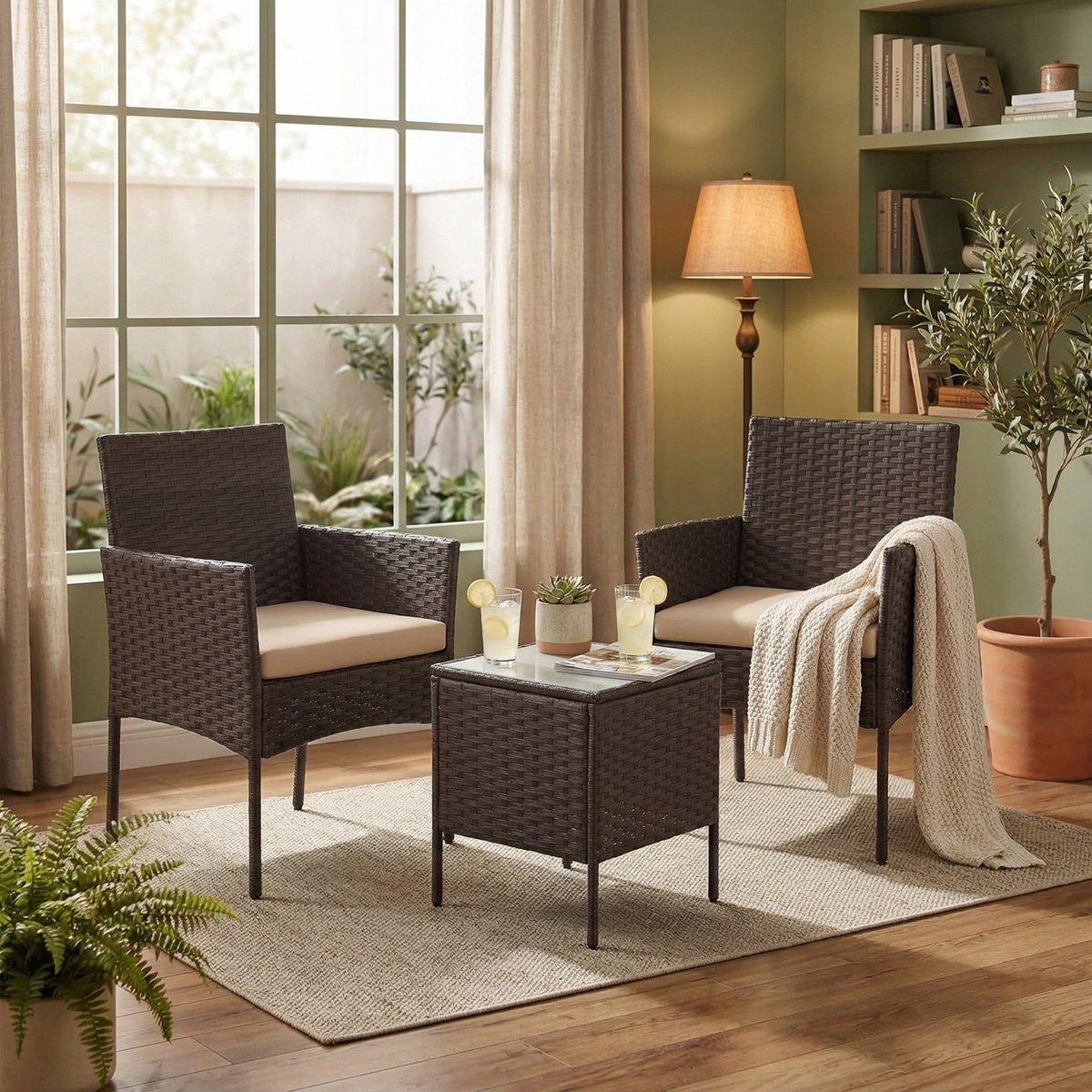 Balkon Loungeset 3-delig – Meuble - Bruin - – Meuble Paris Luxe Polyrotan - Medahomestore
