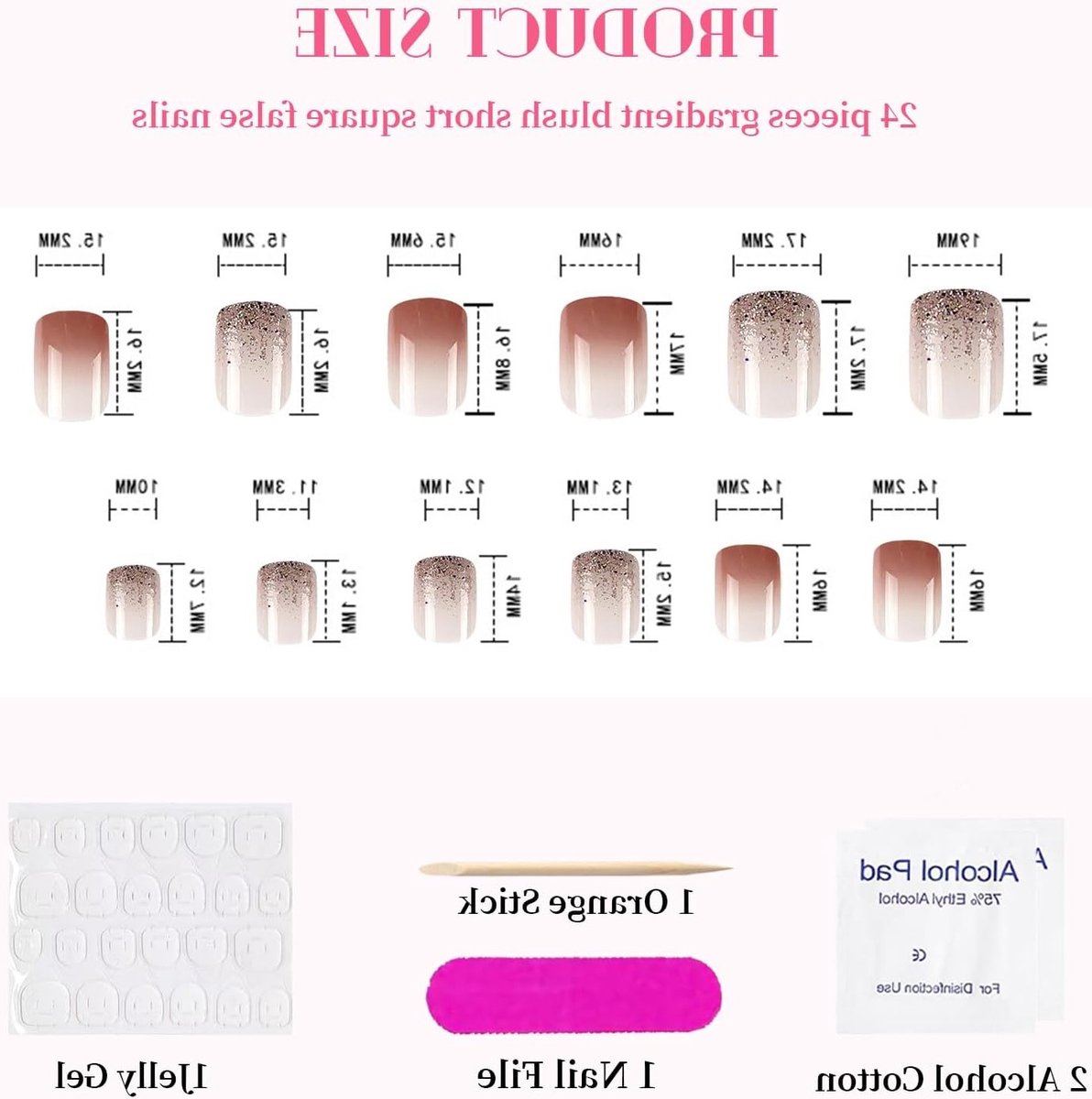 Korte Ombre Kunstnagels Set van 24 Stuks, Valse Nagels voor een Perfecte Manicure, Makkelijk aan te brengen en Herbruikbaar