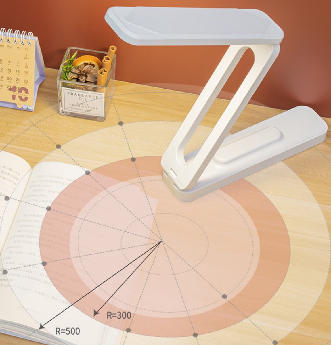 KZQ LED-bureaulamp voor kantoor en thuis, werkt op batterijen, oplaadbaar, opvouwbaar en draagbaar, LED-bureaulampstrip, 3 instelbare helderheidsniveaus, draadloze leeslamp (wit) — cadeau in Gadgets - foto 5