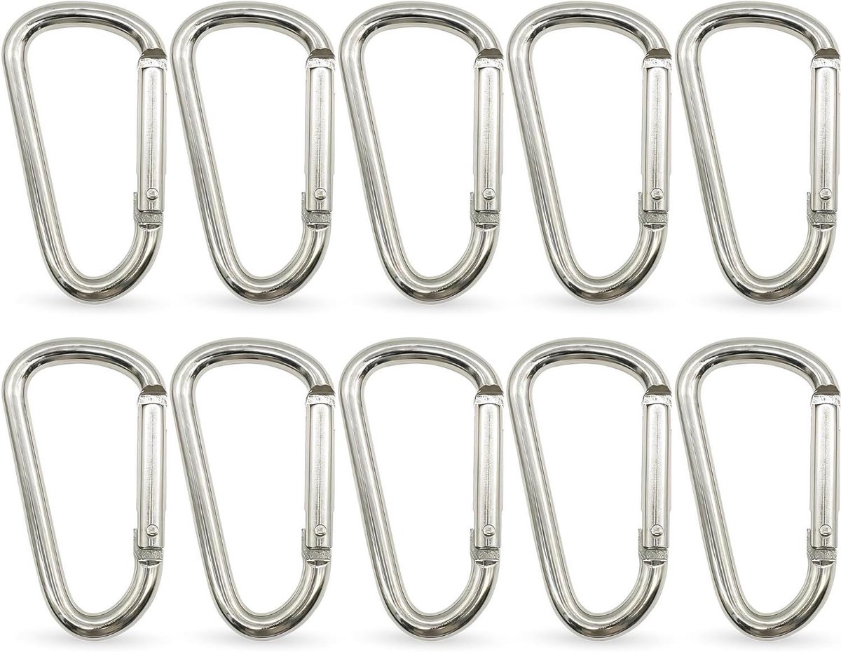 Karabijnhaak Aluminium - Snap Haak Clip - Outdoor Activiteiten - Veerbelaste Poort - 55mm - Zilver