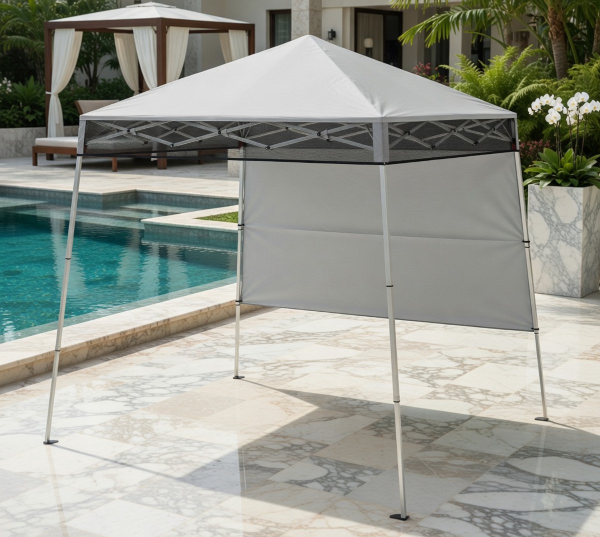 Premium Pop-Up Tuinpaviljoen 2x2 m – Waterdicht, In Hoogte Verstelbaar, Inclusief Zijwand en Bodemhaken – Partytent voor Tuin, Feesten, Picknicks, Camping, Sportevenementen – Grijs Medahomestore