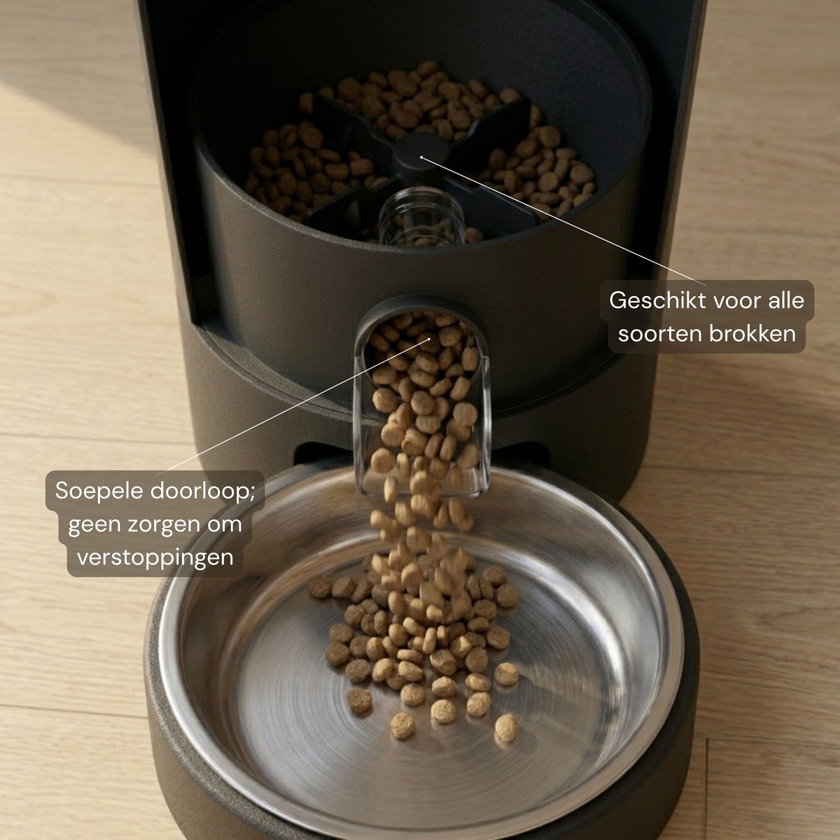 AnimalAesthetics Automatische Voerbak voor Kat & Hond Zwart– App-bediening, Twee Bakken van Roestvrijstaal, - Voerautomaat Kat 3L thumbnail 6