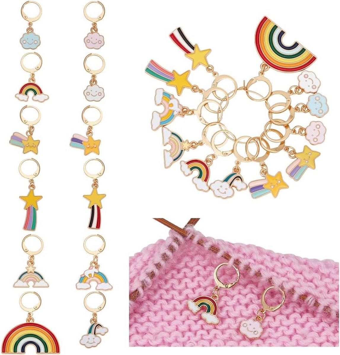 24 Stuks 12 Stijlen Regenboog Haak Stitch Markers, 5.5cm Metaal Emaille Hanger met Sluiting voor Naaiaccessoires en Breiwerk