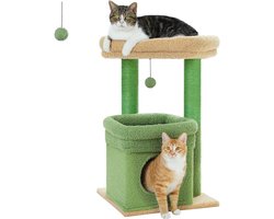 PEQULTI Kattenboom, cactus, kattentoren voor binnenkatten met privé gezellig kattenappartement, natuurlijke sisal krabpalen en pluche pompon voor kleine katten, groen