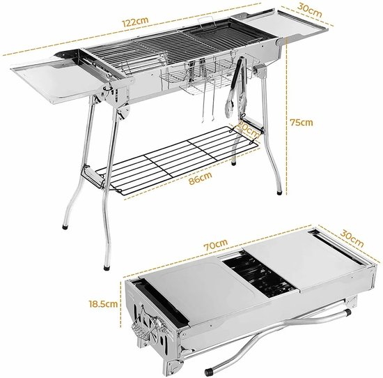 BBQ - Barbecues - BBQ houtskool - Draagbare Houtskool BBQ - Inklapbare RVS Barbecue met Zijtafels & Accessoires - Camping Grill met Ventilatie & Opbergrek - 122 × 30 × 75 cm van Merkloos — afbeelding 5