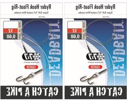 JENZI Leader Rig Ryder Hooks 7x7.5cm Pike Bait Fish Float Rig Hook Size 2, 4, 6 + Petri Heill Sticker