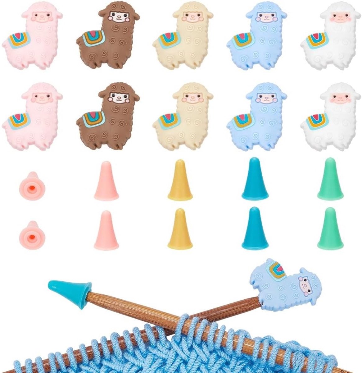 10 Stuks Alpaca Vorm Breinaald Stoppen, 30 Stuks Siliconen Naald Beschermers voor Breiwerk, Handgemaakte Creaties en DIY Accessoires
