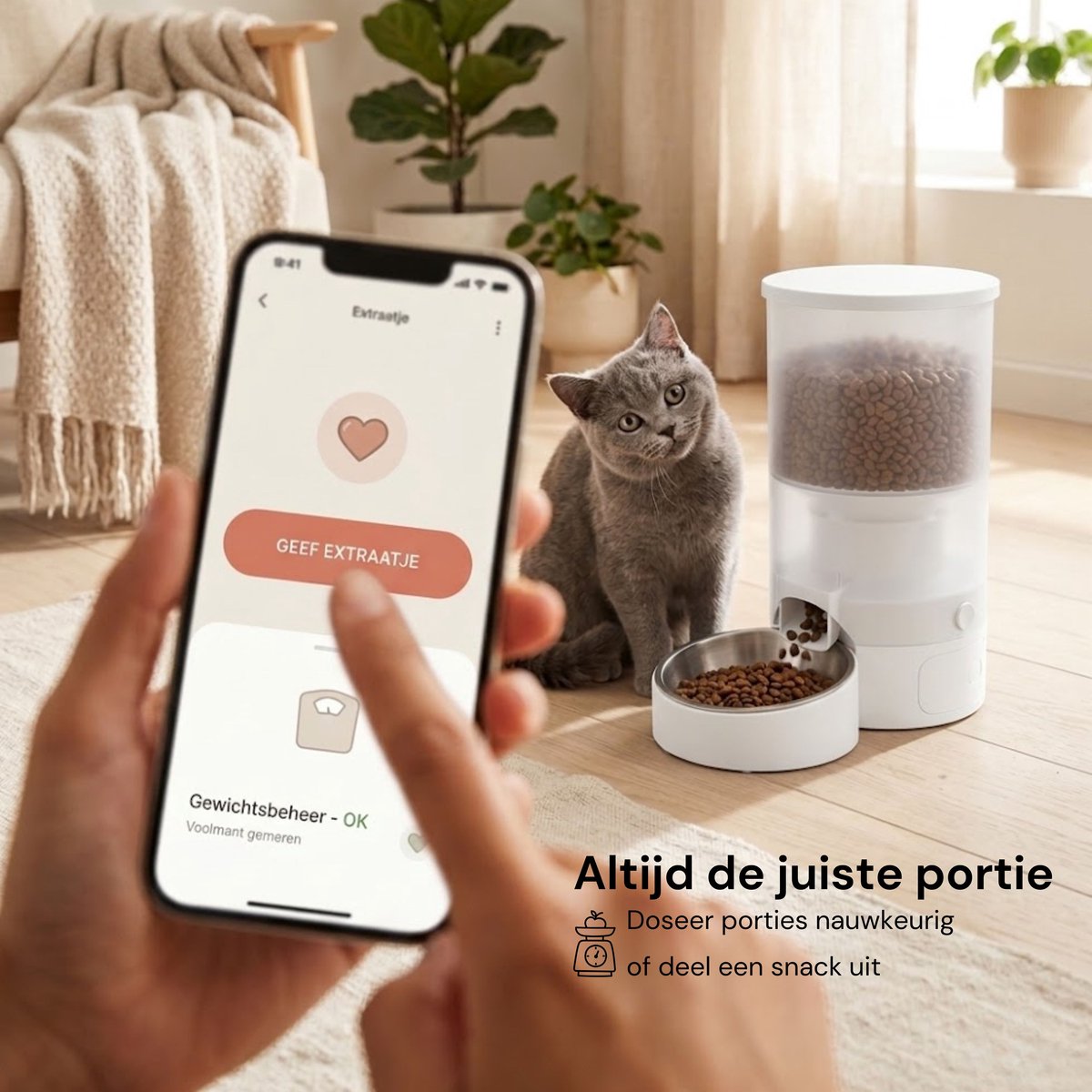 AnimalAesthetics Automatische Voerbak voor Kat & Hond Wit – App-bediening, Twee Bakken van Roestvrijstaal, Voerautomaat Kat 3L thumbnail 4