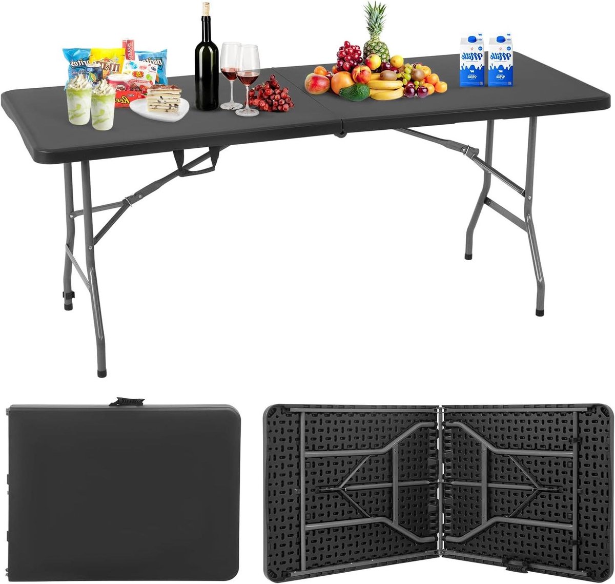 Opvouwbare Campingtafel - Klaptafel Feesttafel - Buiten Eten - Sterk Draagvermogen - 6 FT - Zwart