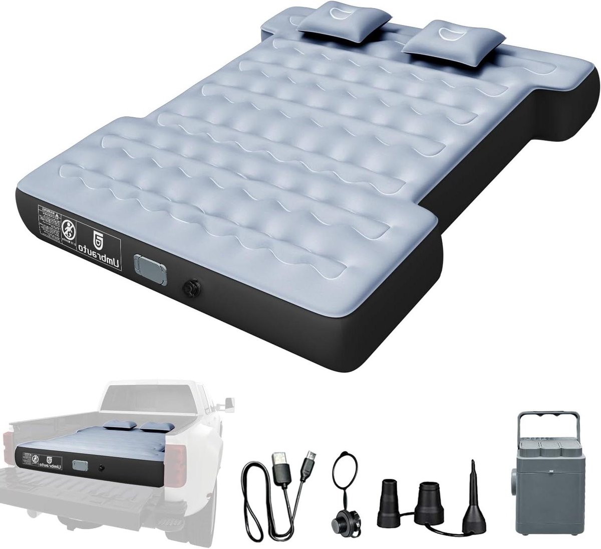 Camping Luchtbed - Matras Truckbed - Outdoor Slapen - Ingebouwde Oplaadbare Pomp - 168 x 25 x 152 cm - Grijs