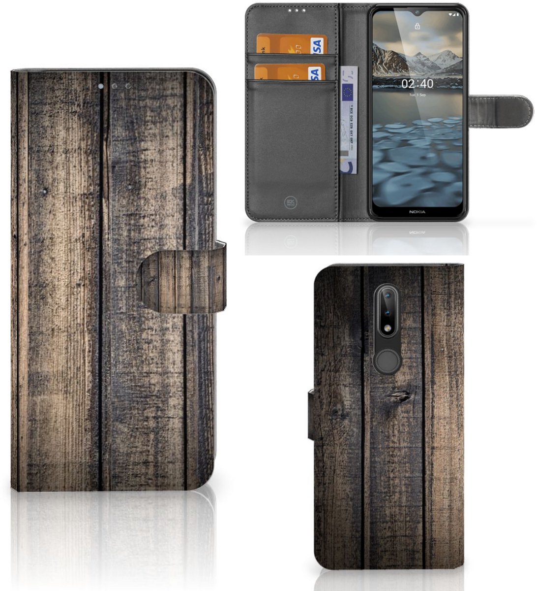 Book Case voor Nokia 2.4 Book Style Case Steigerhout