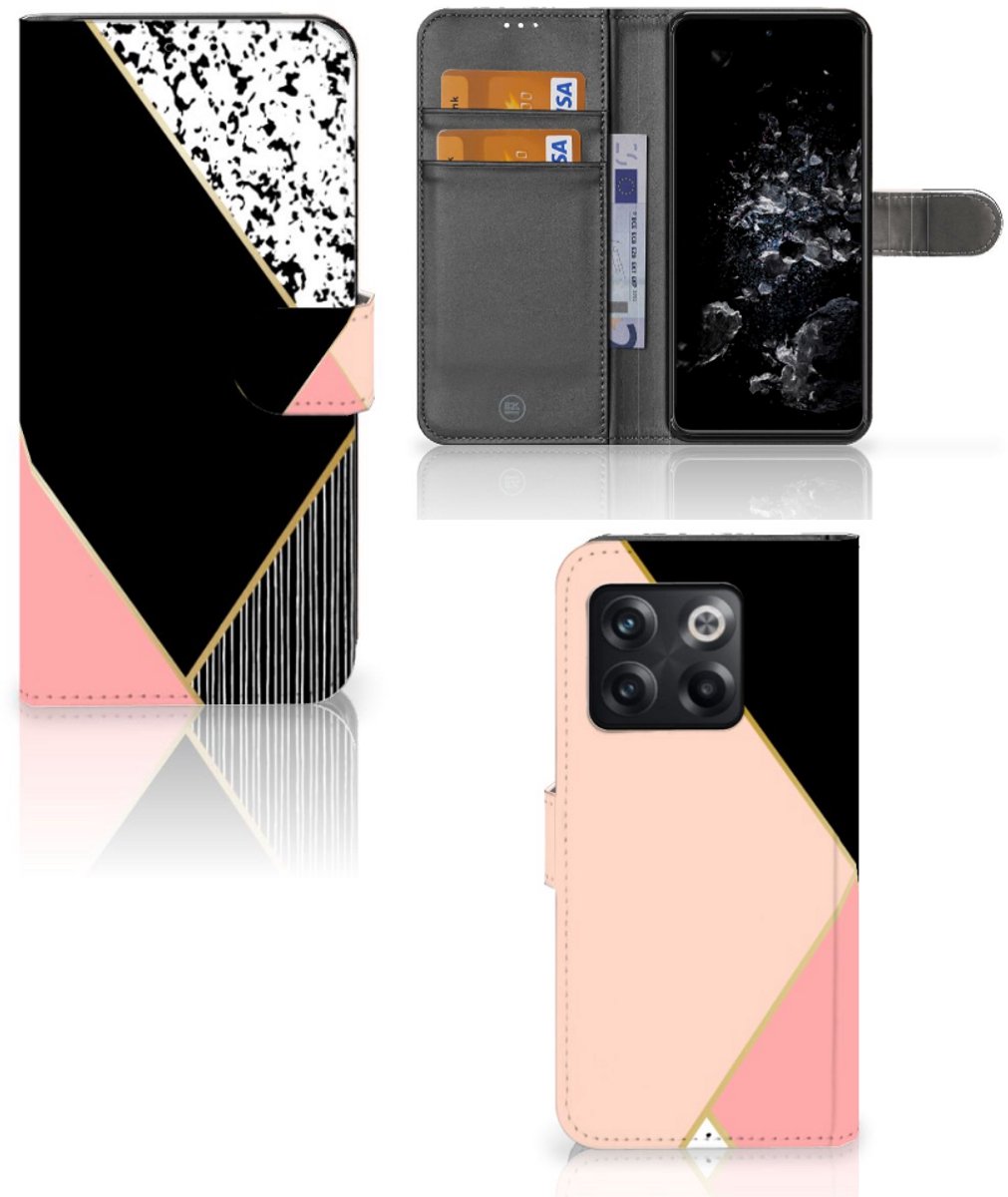 OnePlus 10T Book Case Zwart Roze Vormen