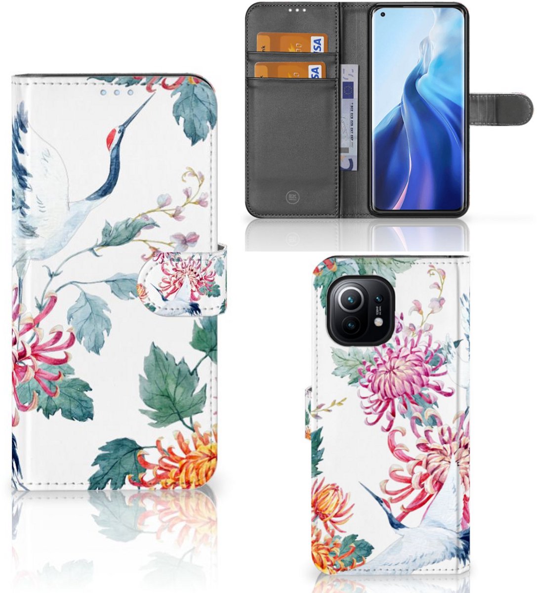 Xiaomi Mi 11 Telefoonhoesje met Pasjes Bird Flowers