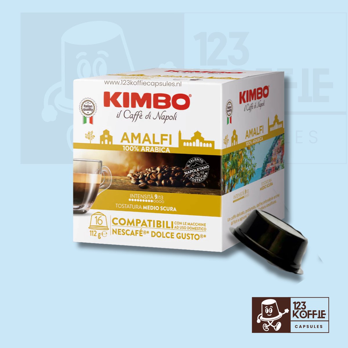 Verpakking Kimbo Amalfi capsules Dolce Gusto 16 stuks Italiaanse espresso