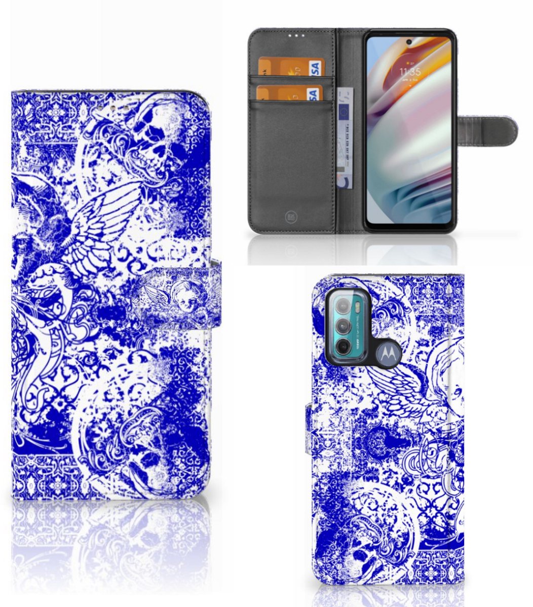 Telefoonhoesje met Naam Motorola Moto G60 Angel Skull Blauw