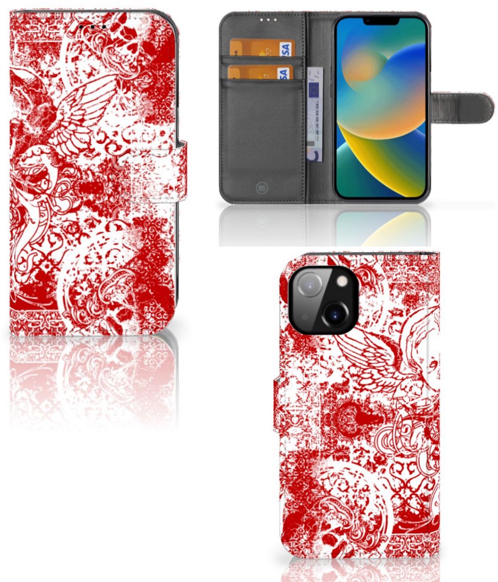 Telefoonhoesje met Naam Apple iPhone 14 Angel Skull Rood
