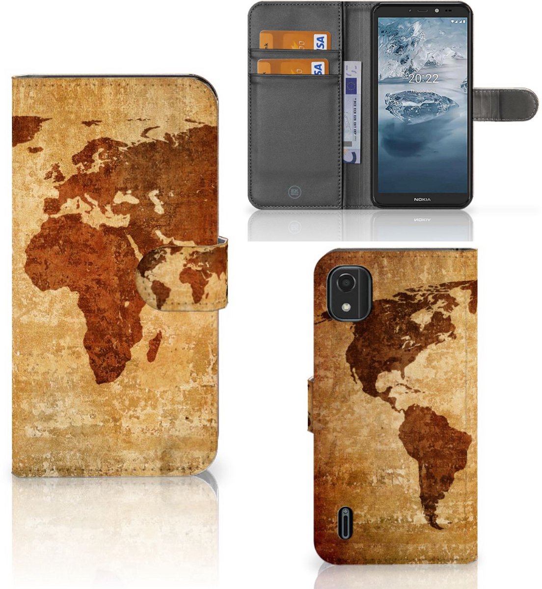 Nokia C2 2nd Edition Flip Cover Wereldkaart