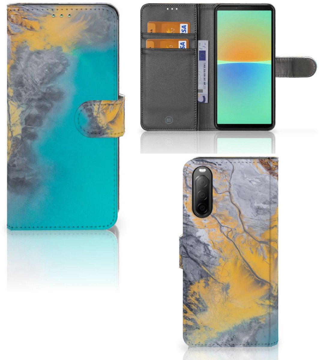 Book Case voor Sony Xperia 10 IV Bookcase Marble Blue Gold