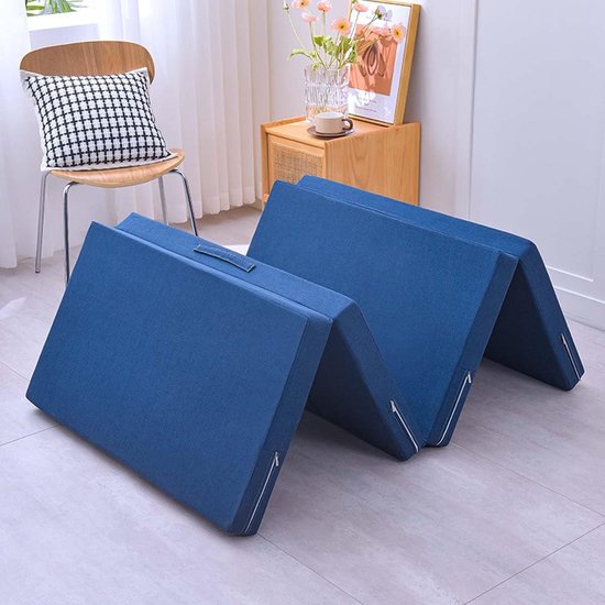 Opvouwbare Matras - Gast Matras - Tijdelijke Slaapplaats - Verwijderbare Wasbare Hoes - 60x200x8cm - Donkerblauw — afbeelding 3