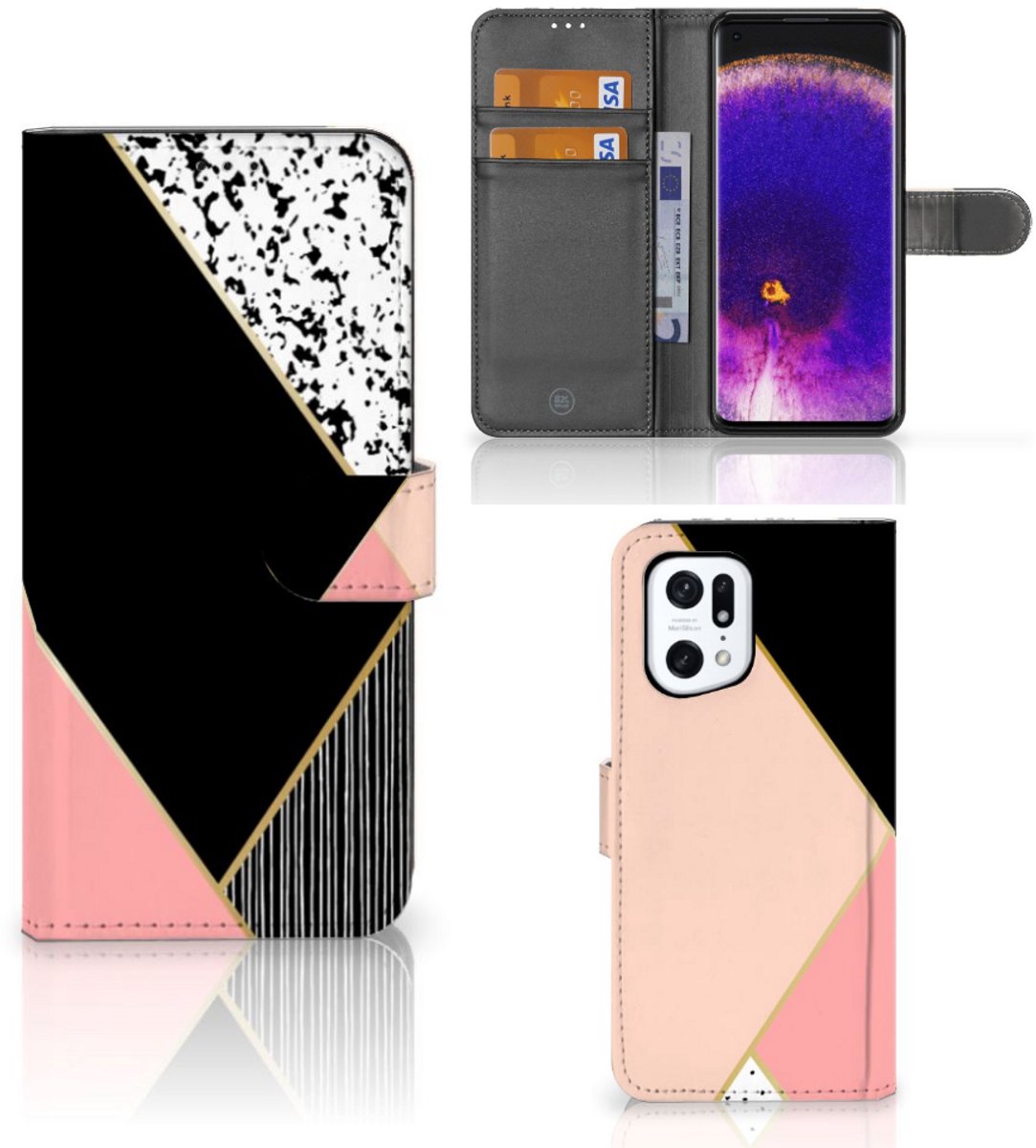OPPO Find X5 Pro Book Case Zwart Roze Vormen