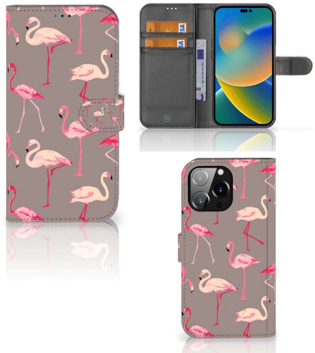 iPhone 14 Pro Max Telefoonhoesje met Pasjes Flamingo