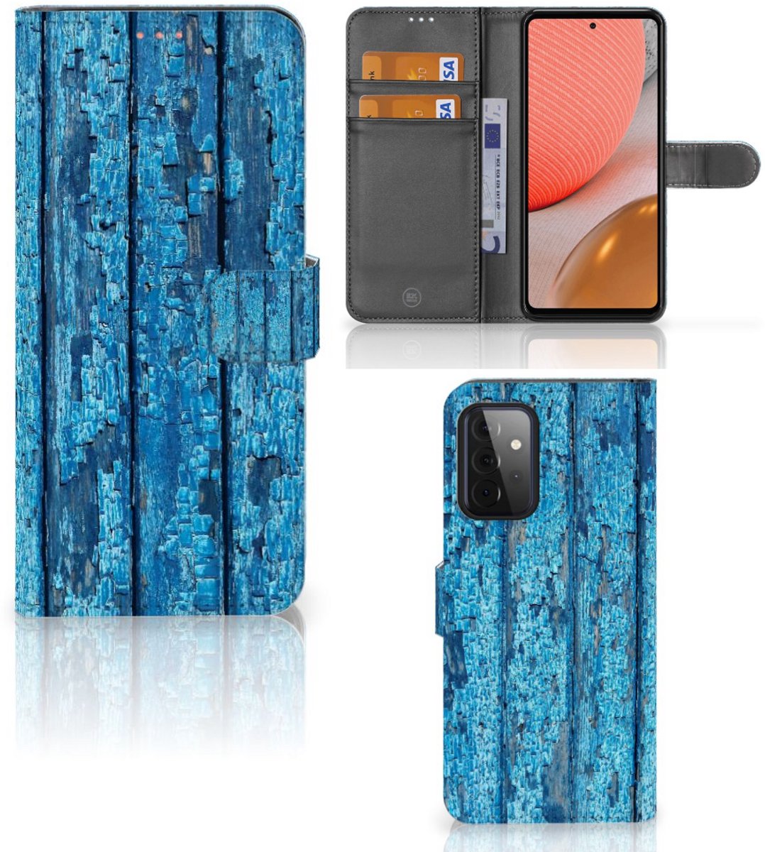 Samsung Galaxy A72 Book Style Case Wood Blue