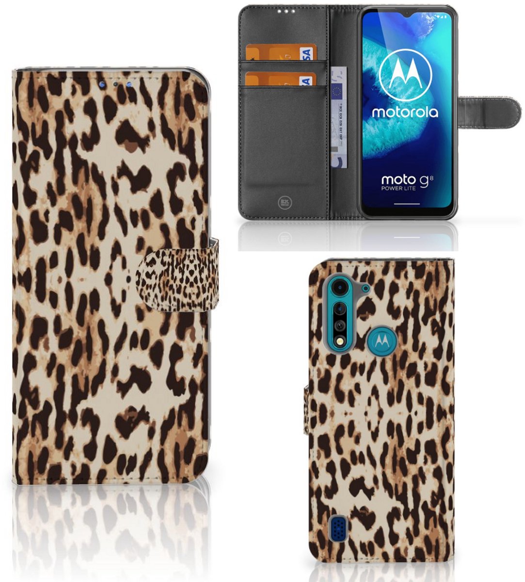 Motorola G8 Power Lite Telefoonhoesje met Pasjes Leopard
