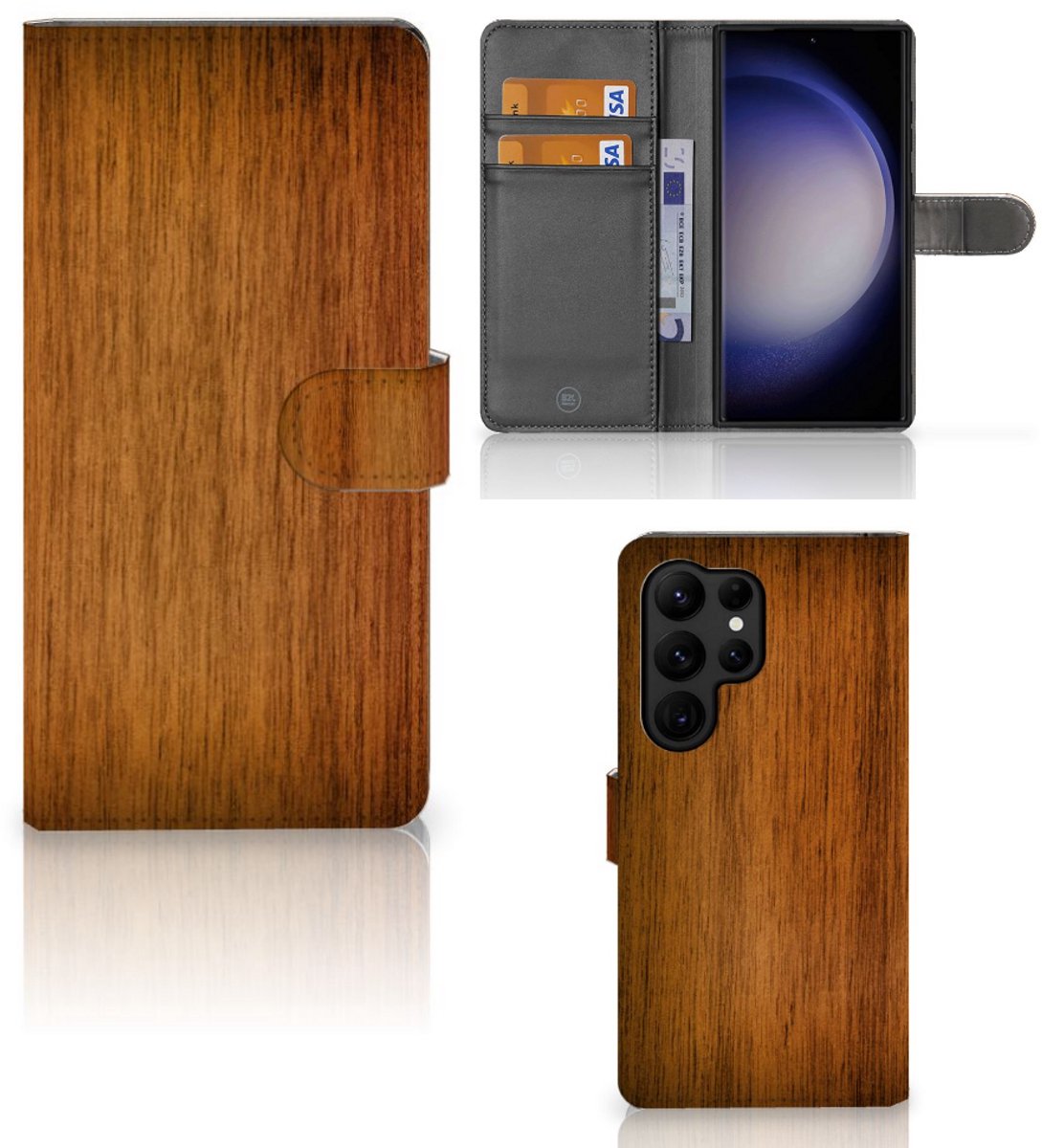 Samsung Galaxy S23 Ultra Book Style Case Donker Hout