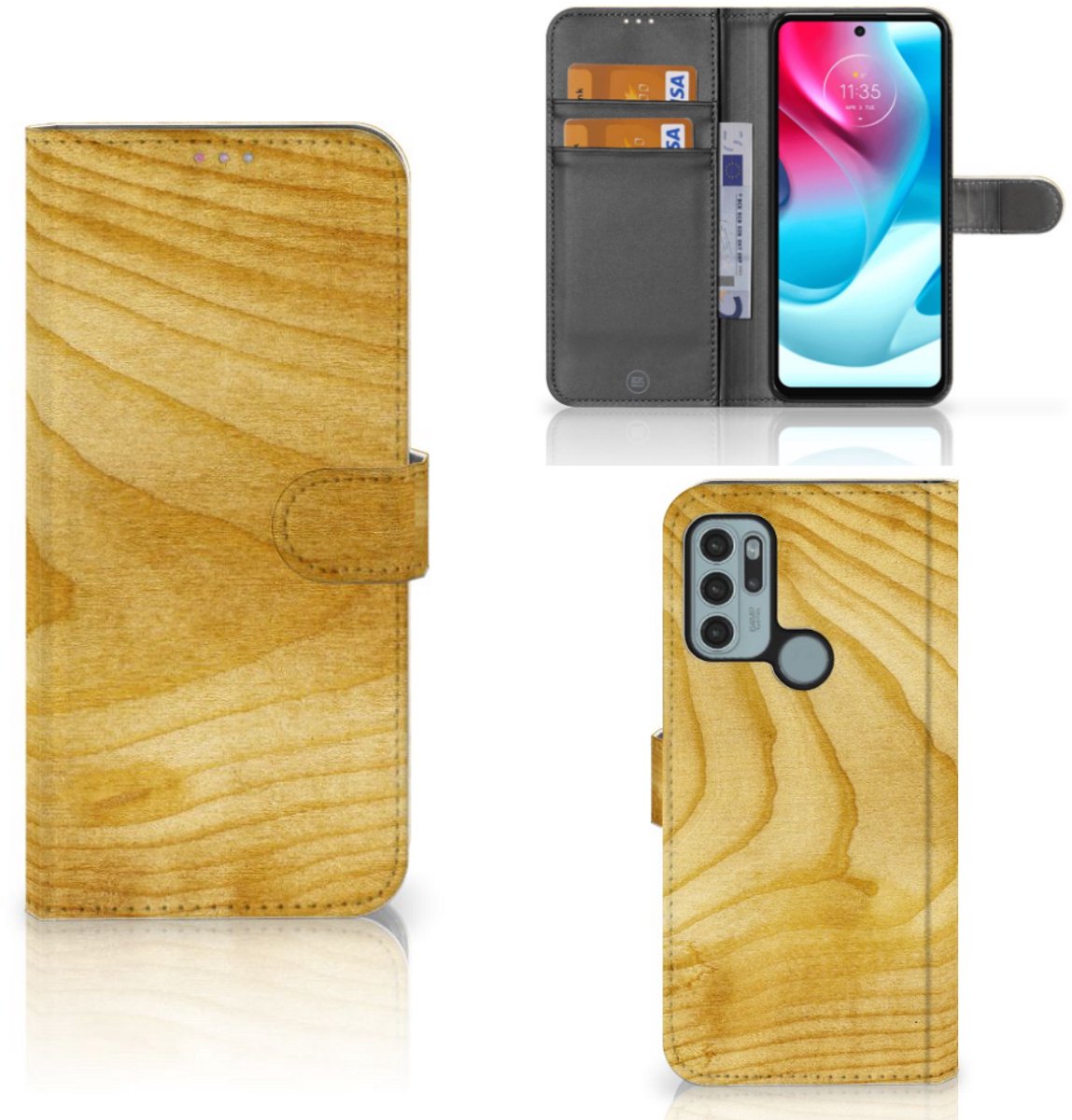 Motorola Moto G60s Book Style Case Licht Hout