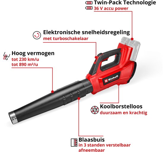Einhell Professional Accu Bladblazer GP-LB 36/230 Li E BL Solo - Power X-Change - 36 V/Li-ion - Blaassnelheid: 230 km/h - Excl. accu en lader van Einhell — afbeelding 2