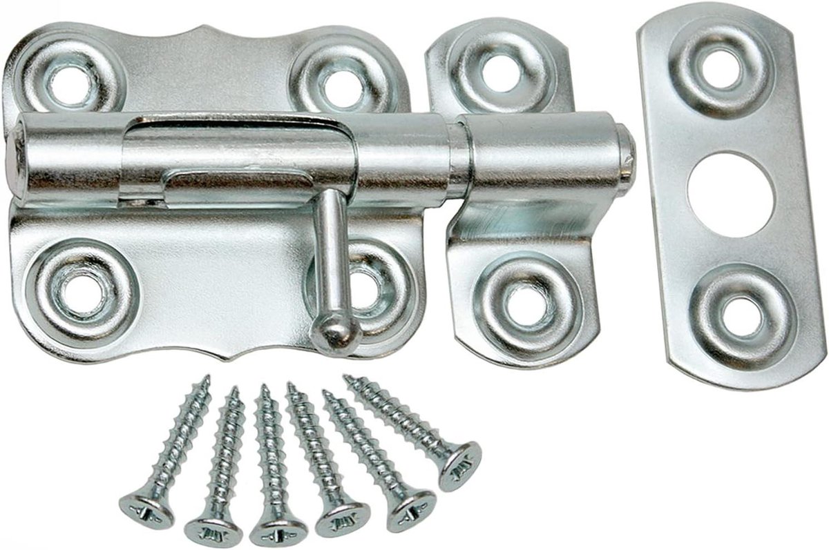 Boutgrendel Deurslot - Schuifgrendel Meubelgrendel - Deuren Beveiligen - Geel Verzinkt - 30 mm - Zilver
