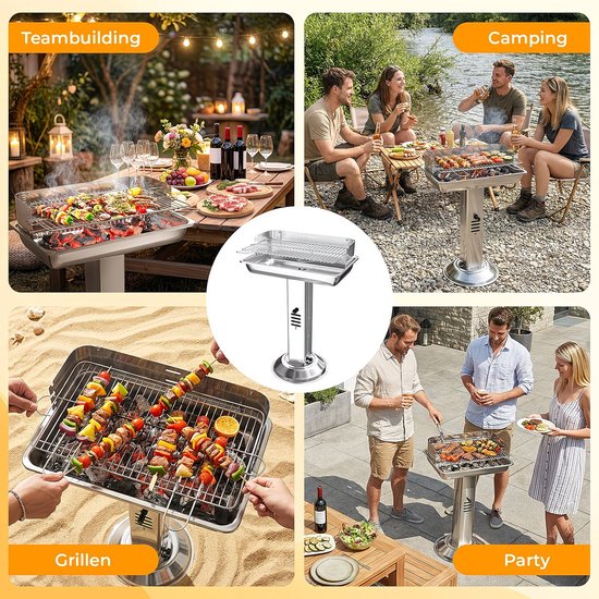 RVS houtskool barbecue verstelbare hoogte met aslade ventilatie voor tuin camping buiten gebruik van Merkloos — afbeelding 4
