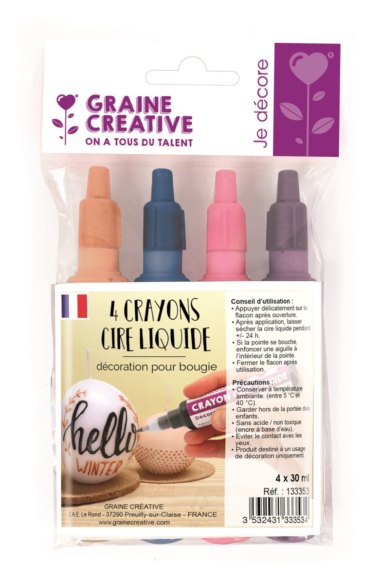 Graine Creative vloeibare kaarsen waskrijtjes set - creatieve knutselset 4 stuks.