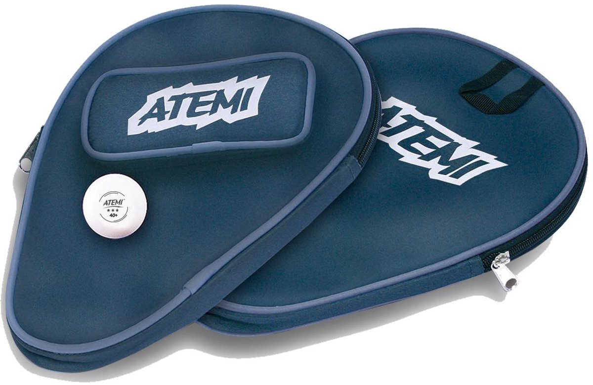 Tafeltennisbathoes grijs blauw Atemi met balvak voor 3 ballen
