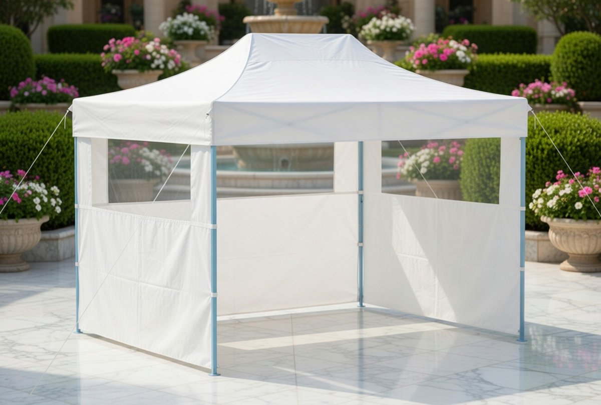 Opvouwbare Tuinpaviljoen Marquee met 3 Zijwanden – Waterdichte Buiten Feesttent en Gazebo voor Tuin, Evenementen en Partijen 280x410x315cm – WitLuxe MedaHomeStore