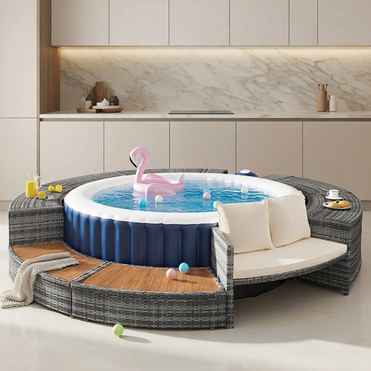 Ronde Luxe Garden Lounge Set voor Zwembad en Whirlpool – Inclusief Kussens, Verstelbare Poten, Tuinmeubel Set voor Patio, Terras en Tuin – MedaHomeStore