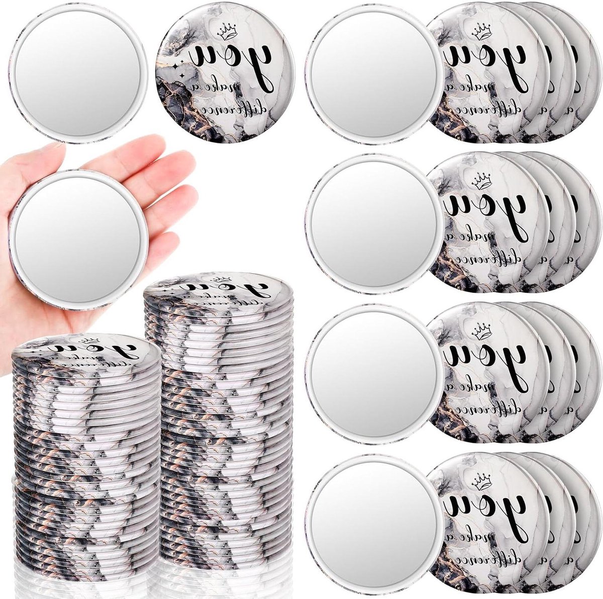Zakspiegels - Make-up spiegel - Werknemer waardering - Inspirerende tekst - 7 cm diameter - Zilverkleurig