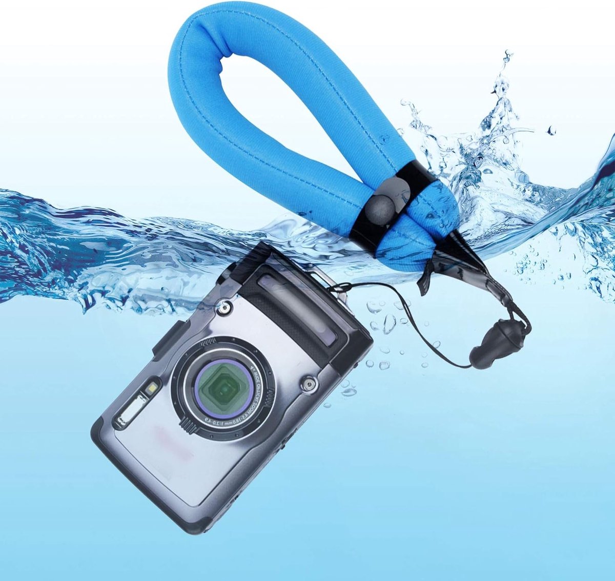 Drijvende Polsband voor Onderwatercamera's zoals Olympus TG-7, Nikon W300 en GoPro - Blauw, Ideaal voor Duiken en Watersport