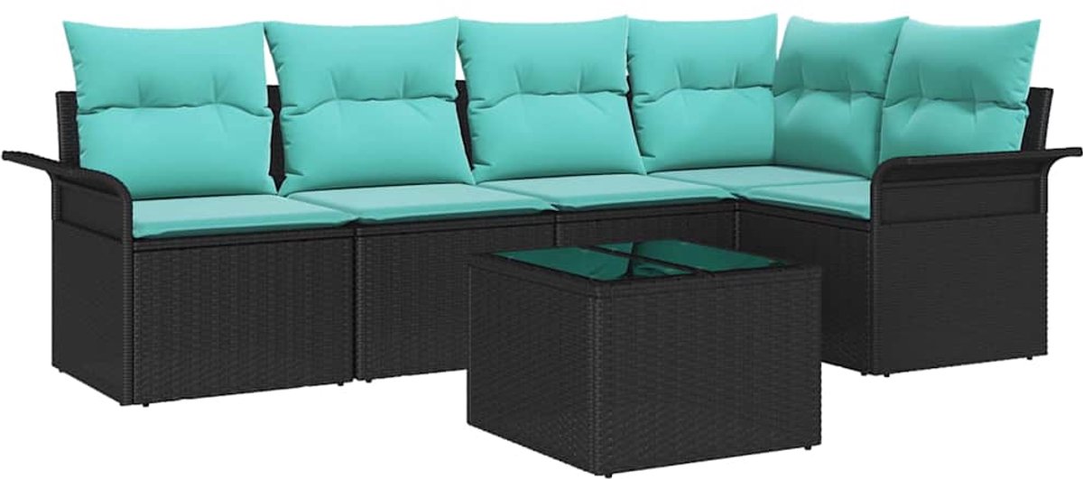 vidaXL - Tuinbank - Set - met - opslag - 6 - pcs - Zwart - poly - rattan