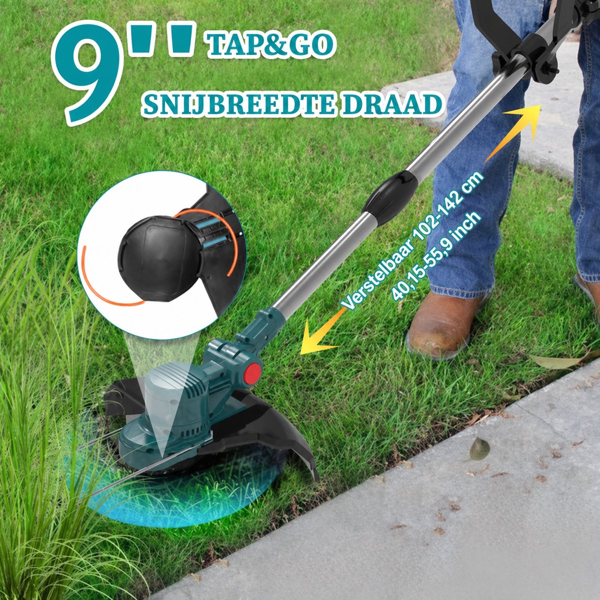 Elektrische Grastrimmer - 750W Accu Grasmaaier & 4-in-1 Trimmer met 2x 4000mAh Accu + Lader - Borstelloze Motor, 4-in-1 Multifunctioneel, Verstelbaar – foto 8