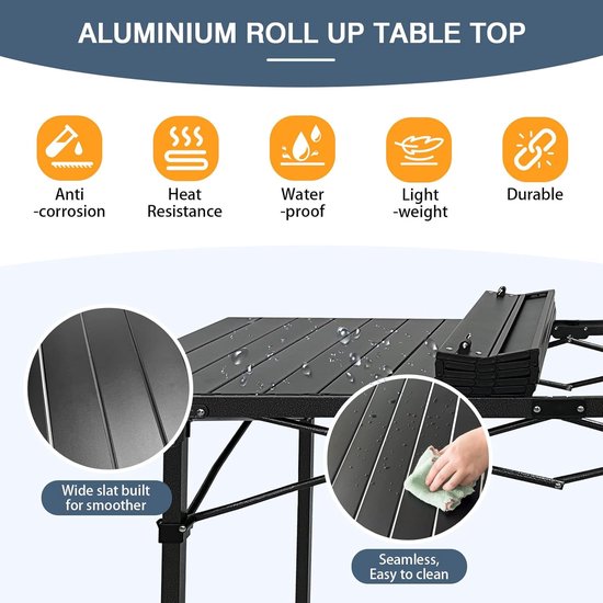Opklapbare tafel - Campingtafel - Opklapbare buitentafel - Opklapbare campingtafel - Met opbergtas - frame van koolstofstaal - Draagvermogen 60 kg - 120*50*50 cm - Geschikt voor buitenactiviteiten, kamperen, picknicks, strand, enz. - Zwart — afbeelding 3
