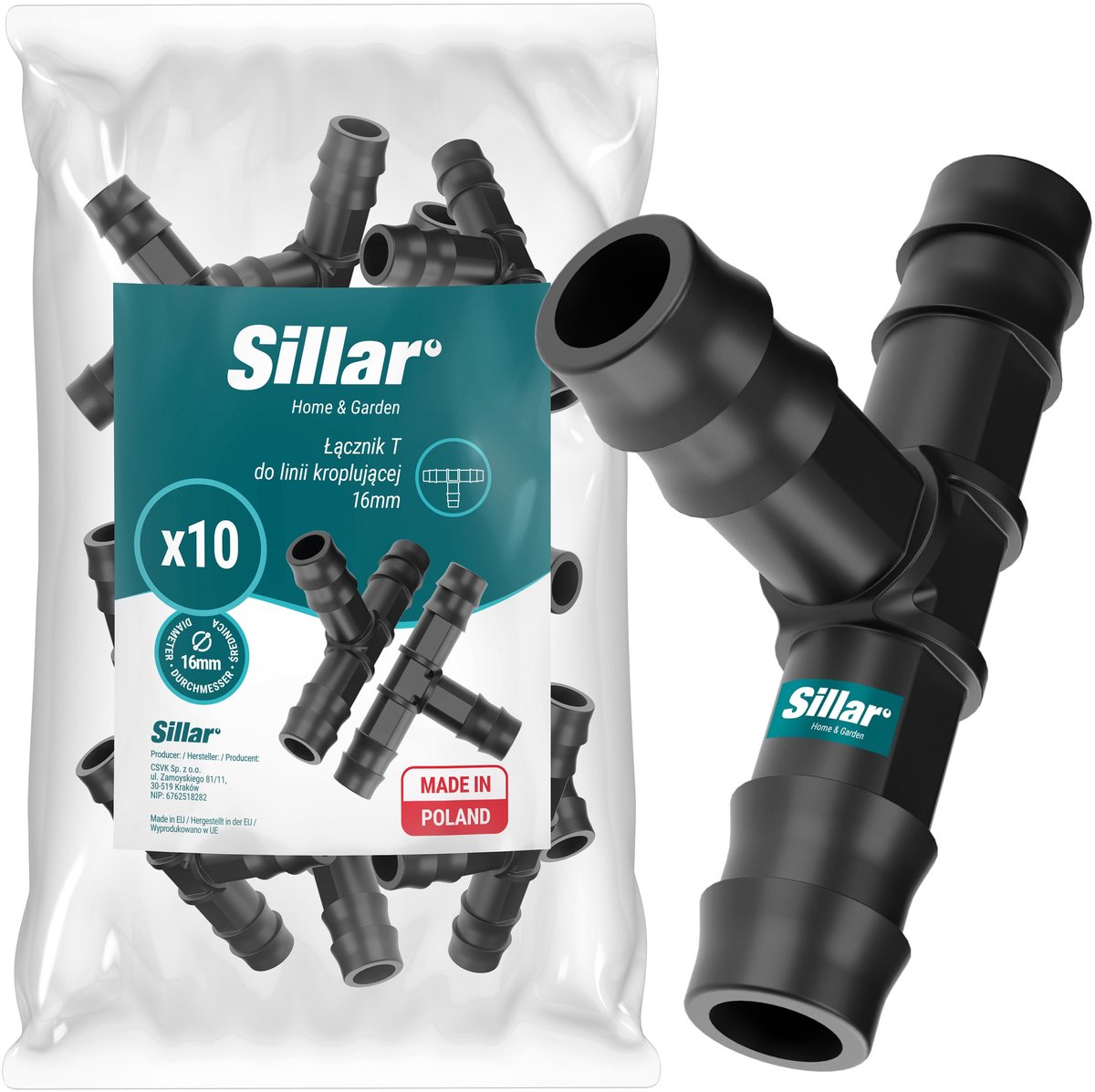 Sillar T-koppeling 16 mm – Druppelslang Koppeling - Adapter voor Druppelleiding en Druppelirrigatie – Kunststof – 10 Stuks