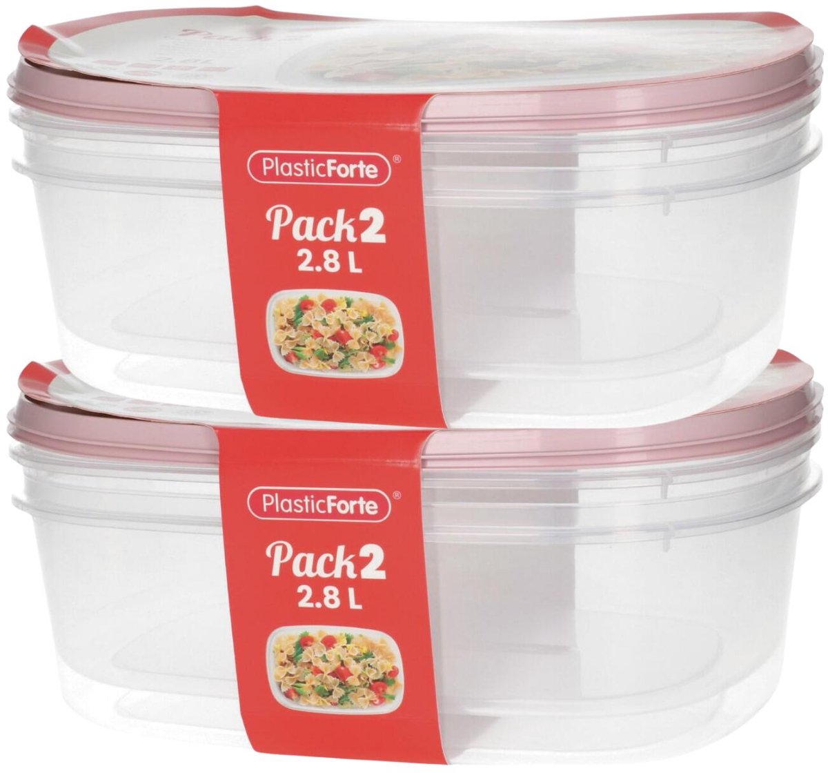 Plasticforte Vershoudbakjes - 4x stuks - 2.8 liter - herbruikbaar - transparant/roze - kunststof - magnetron - vriezer