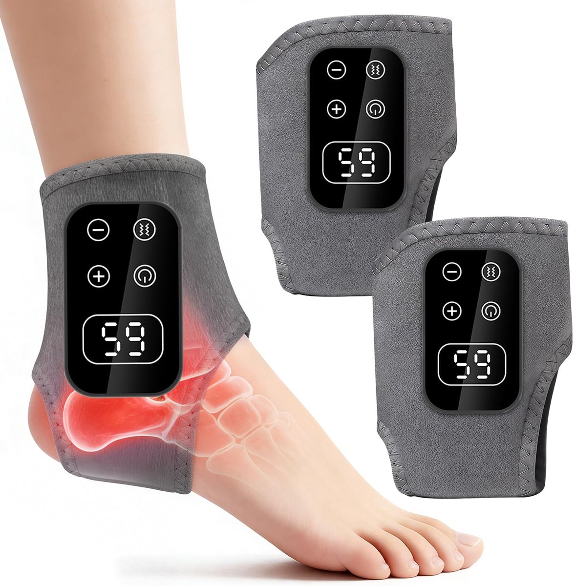 carmdering - Voetmassageapparaat - Voetmassager - Enkelmassageapparaat - 3-in-1 met warmte, vibratie en luchtdruk - 5 trillingstanden, 5 warmtestanden, LED-display - Draagbaar, verstelbaar - Perfect cadeau voor ouders