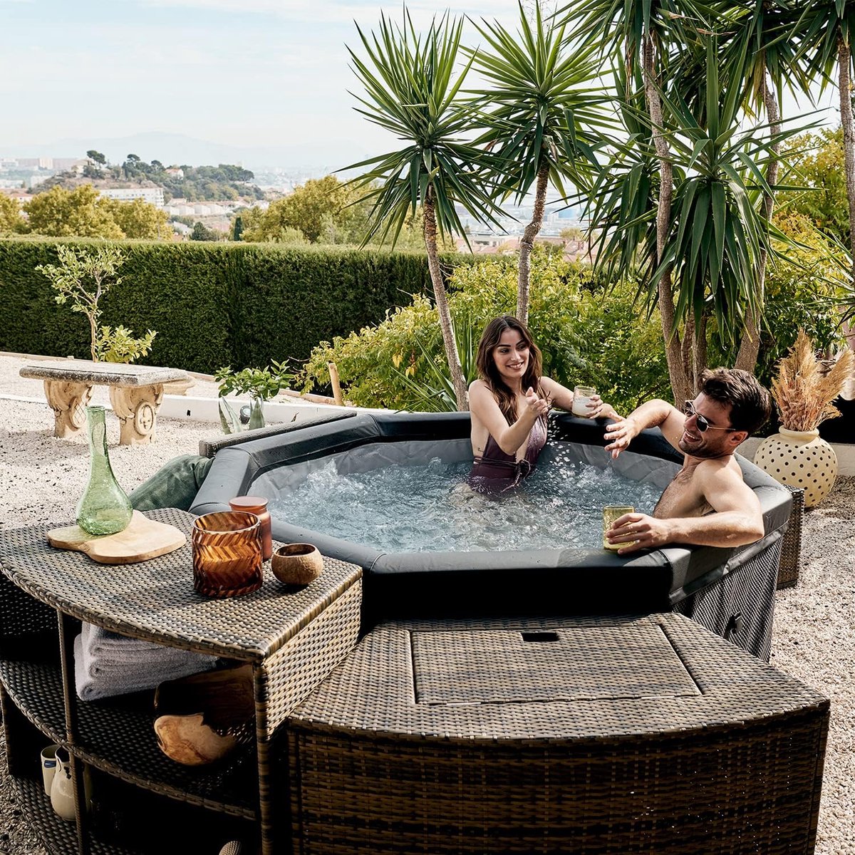 Opblaasbare jacuzzi 6 personen 193 x 193 x 73 cm – Octopus achthoekige semi-rigide outdoor whirlpool spa 1000L – 100 massagejets – verwarming – filterpomp – isolatiedeken – HomebyNicole