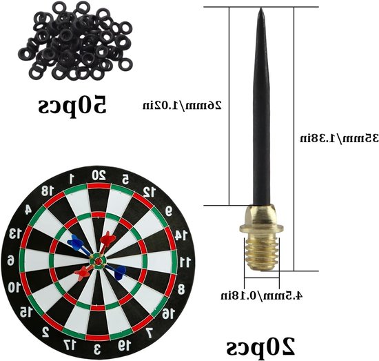20 Stuks Stalen Dartpunten met 50 Rubber Ringen en Converter Tool voor Dartpijlen en Vliegers — afbeelding 4