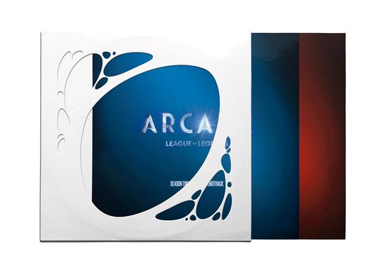 Stijlvolle witte hoes met blauw-zwarte print en ARCA LEAGUE OF LEGENDS SEASON TWO SOUNDTRACK tekst.
