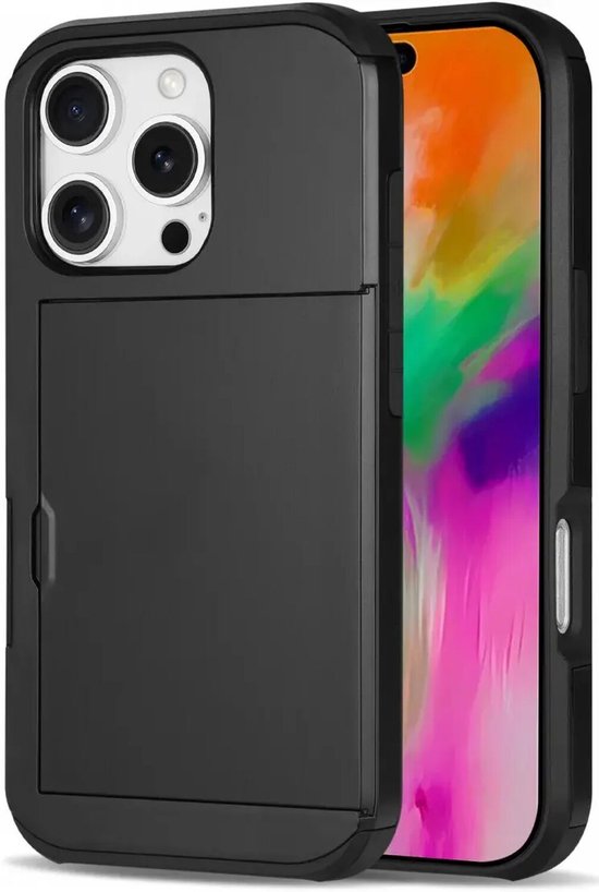 iPhone 16 Pro hoesje met pasjeshouder - Zwart - Bol