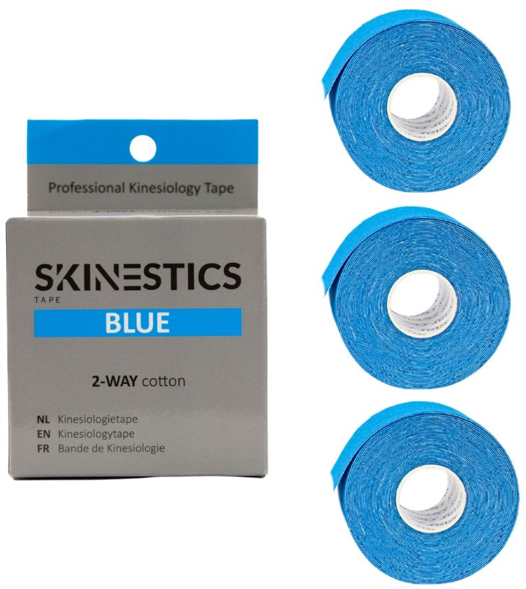 Triple pack Skinestics Sport tape – Fysio tape – Kleur Blauw – nu 20% langer, 600 cm lang bij 5 cm breed, 170% rekbaar gelijk aan menselijke huid, standaard voorzien van extra sterke lijm, katoen, voor het hele lichaam, spier ondersteuning