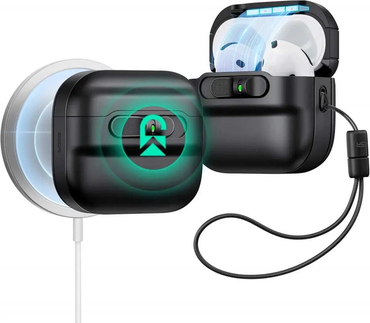 ESR Halolock Pulse Magnetic Lock Hoesje geschikt voor AirPods 4 (AirPods 4e Generatie) (2024) - Compatibel met MagSafe - Zwart